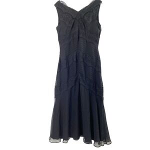 Womens Silk Midi Dress Size 10 Whimsigoth Black Lace Sheer Chiffon Flowy Fairy